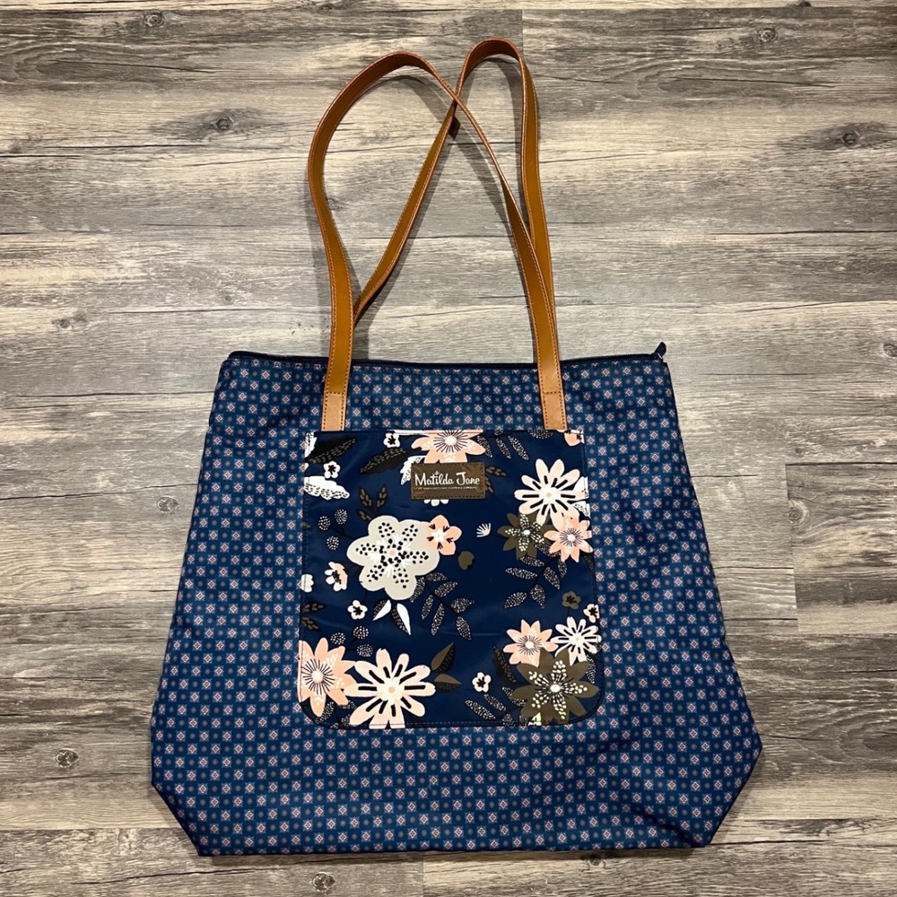 Matilda Jane 2018 Large Navy Floral Tote Bag Shoulder Purse Striped